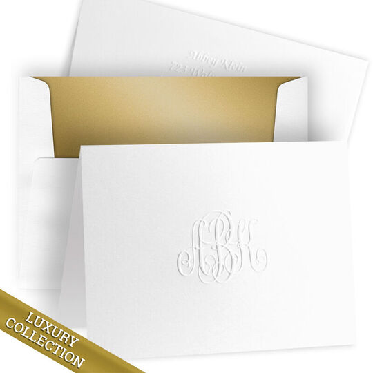 Luxury Script Monogram Folded Note Card Collection - Embossed